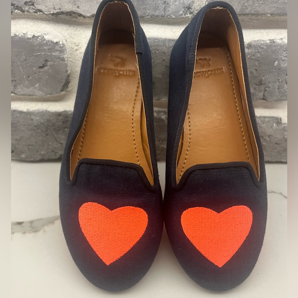 Crewcuts Dress Shoes Navy with Pink/Orange Neonish heart Size 12